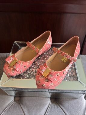 NWT Salvatore Ferragamo Little Girls Pink Patent Printed Mary Jane shoes